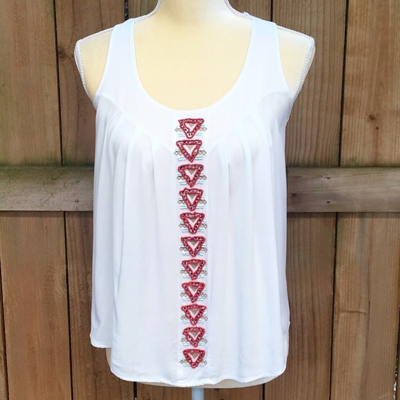 Papaya Tops - Papaya Tank with Aztec Beading EUC